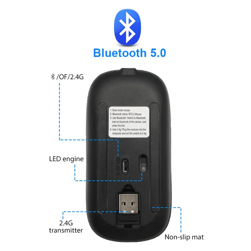 Wireless Mouse RGB Rechargeable Bluetooth Electronics Den