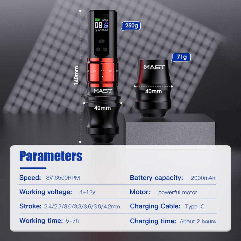 Dragonhawk Wireless Tattoo Pen Machine 2.4-4.2MM Strokes Length Two Grips | Mast Fold 2 Pro INKSOULSUPPLY.COM