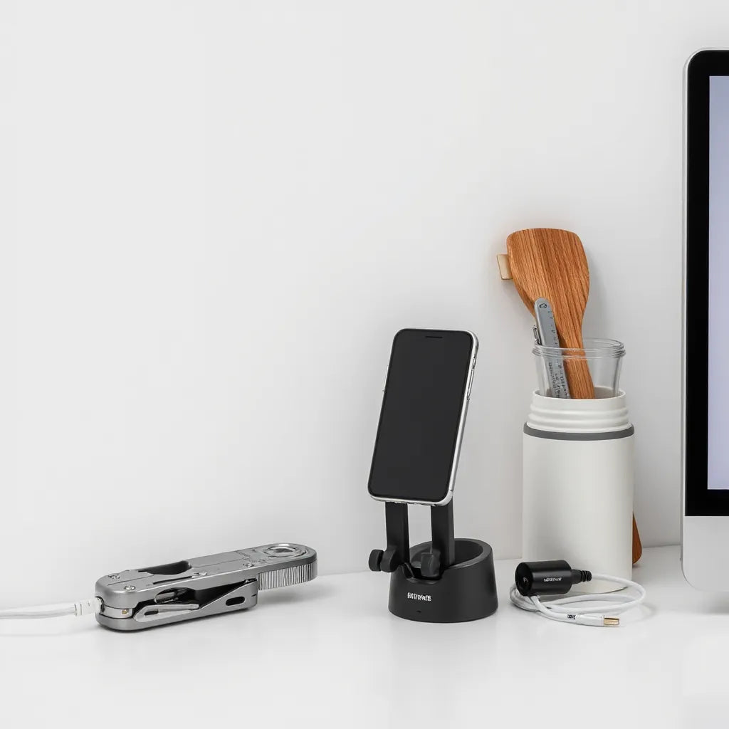 Minimal countertop and desk setup with compact daily convenience gadgets for easier work and home routines