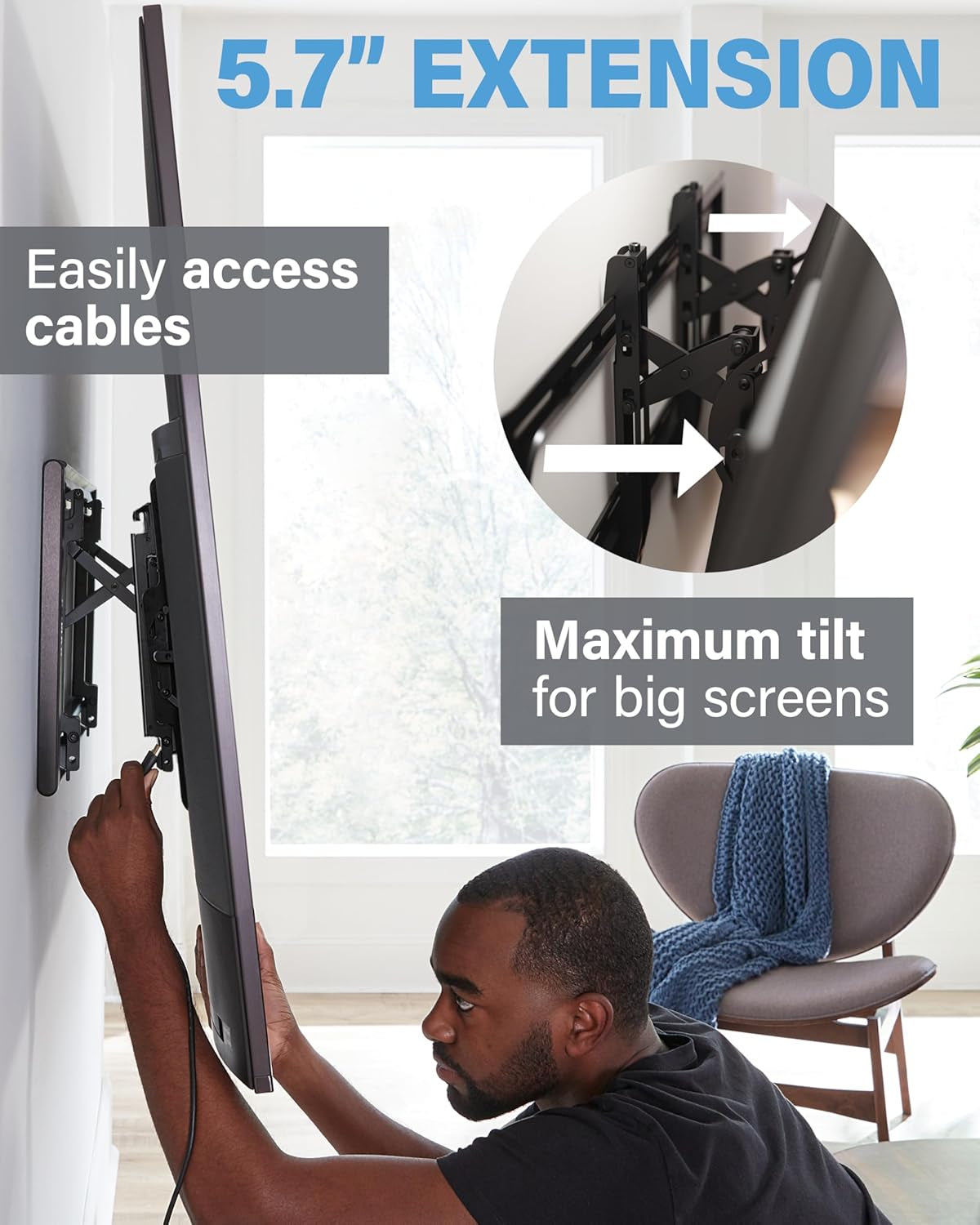 SANUS Preferred Extendable Tilt TV Wall Mount for 42 to 90 Inch Screens up to 150Lbs - 5.7” Extension Provides Max 12 Deg Tilt to Reduce Glare - Easy DIY Install W/Included Hardware - SLT4-B1 BazaarBox