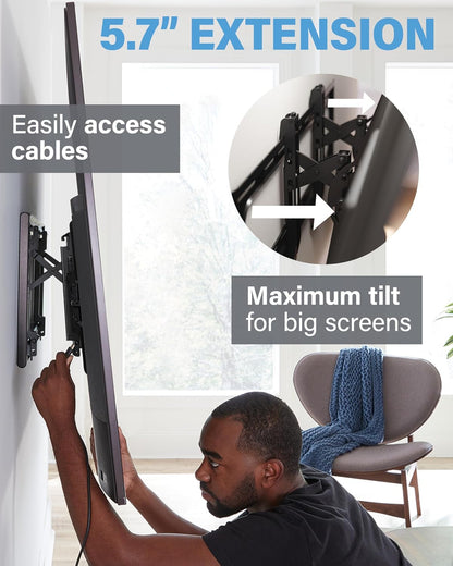 SANUS Preferred Extendable Tilt TV Wall Mount for 42 to 90 Inch Screens up to 150Lbs - 5.7” Extension Provides Max 12 Deg Tilt to Reduce Glare - Easy DIY Install W/Included Hardware - SLT4-B1 BazaarBox