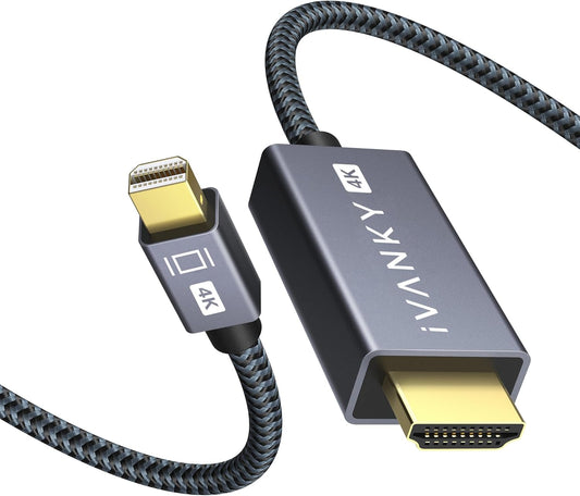 Mini Displayport to HDMI Cable, Mini DP (Thunderbolt) to HDMI Cable 6.6Ft,Nylon Braided,Aluminum Shell,Optimal Chip Solution for Macbook Air/Pro,Surface Pro/Dock,Monitor,Projector and More-1080P