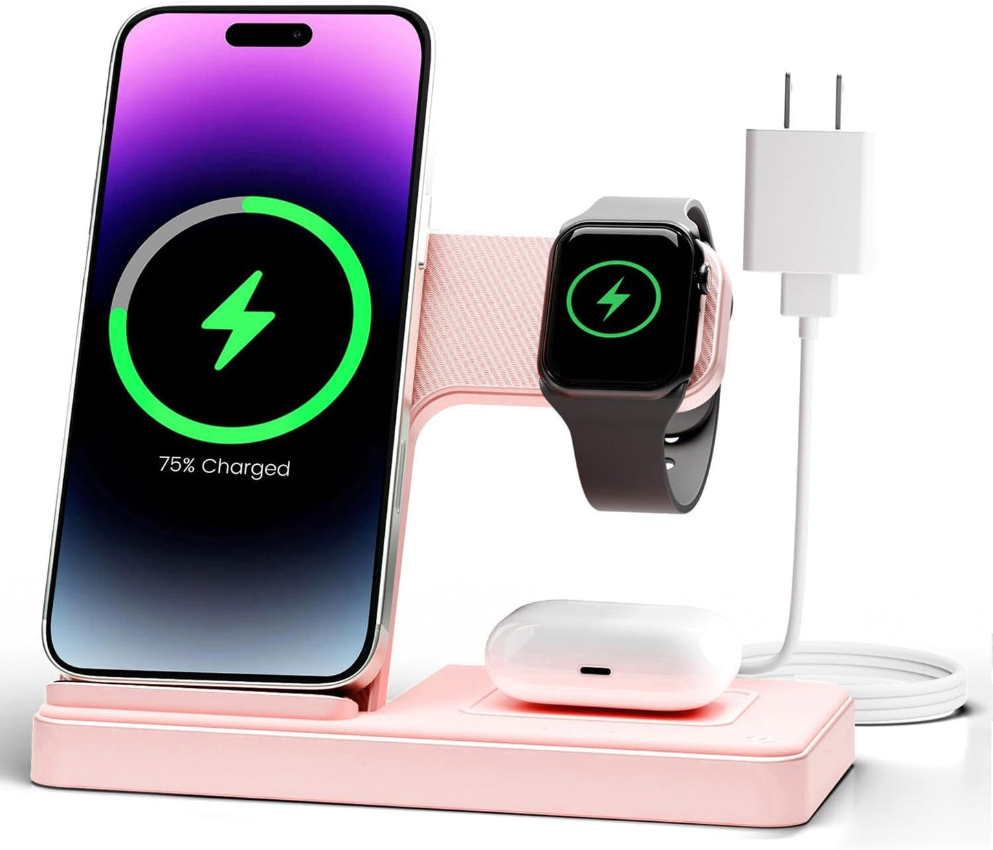 Wireless Charger Iphone Charging Station: 3 in 1 Charger Stand Multiple Devices for Apple - Iphone 17 16E 16 15 14 Pro Max 13 12 11 - Watch 11 10 9 8 7 6 5 4 3 2 SE and Ultra Series - Airpods 4 3 Pro BazaarBox