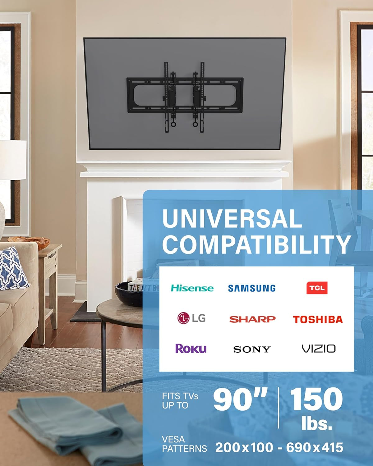 SANUS Preferred Extendable Tilt TV Wall Mount for 42 to 90 Inch Screens up to 150Lbs - 5.7” Extension Provides Max 12 Deg Tilt to Reduce Glare - Easy DIY Install W/Included Hardware - SLT4-B1 BazaarBox