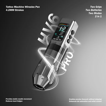 INKSOUL® Tattoo Machine Wiresles Pen 4.2MM Strokes Two Grips Two Batteries Two Modes 2 in 1 | HV6 PRO INKSOULSUPPLY.COM
