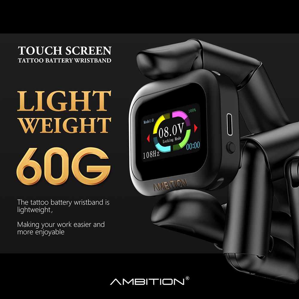 Ambition S1 Touch Screen Tattoo Battery Wristband Supply INKSOULSUPPLY.COM