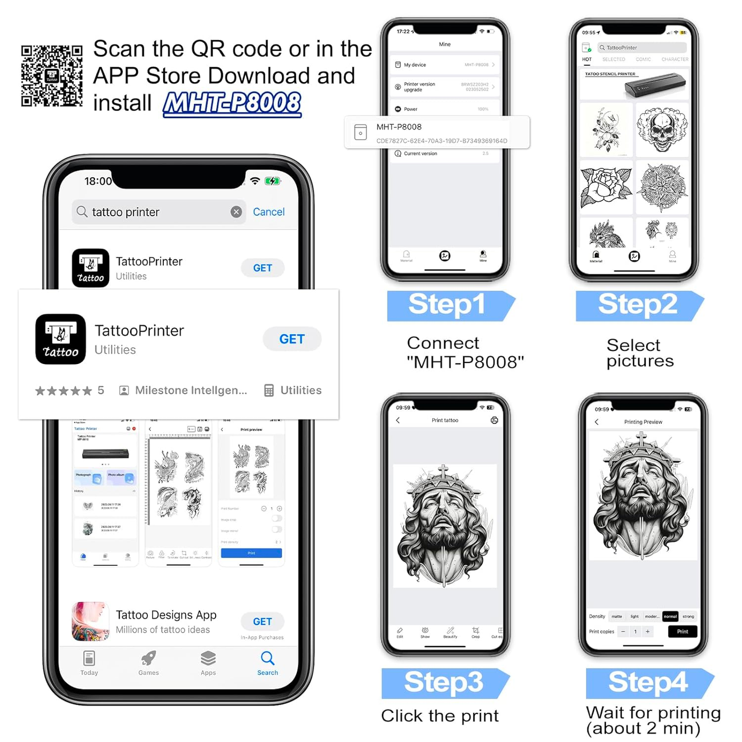 MHT-P8008 Bluetooth Tattoo Stencil Printer | High Precision | Wireless Connectivity INKSOULSUPPLY.COM