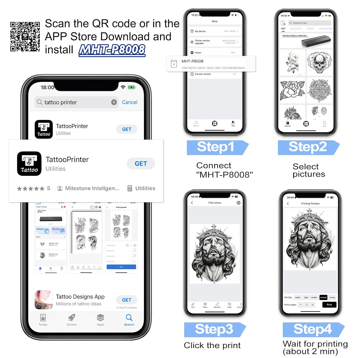 MHT-P8008 Bluetooth Tattoo Stencil Printer | High Precision | Wireless Connectivity INKSOULSUPPLY.COM