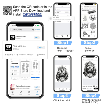 MHT-P8008 Bluetooth Tattoo Stencil Printer | High Precision | Wireless Connectivity INKSOULSUPPLY.COM