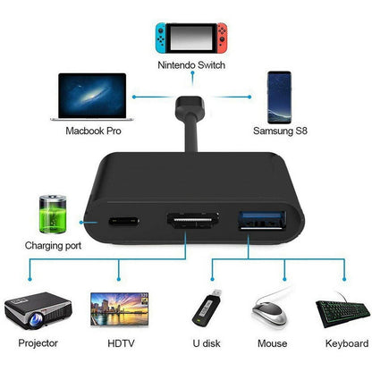 Type C HDTV Multi-Adapter TYPE-C TO HDMI+USB+TYPE-C 3 in 1 FLIPSTYLEZLLC