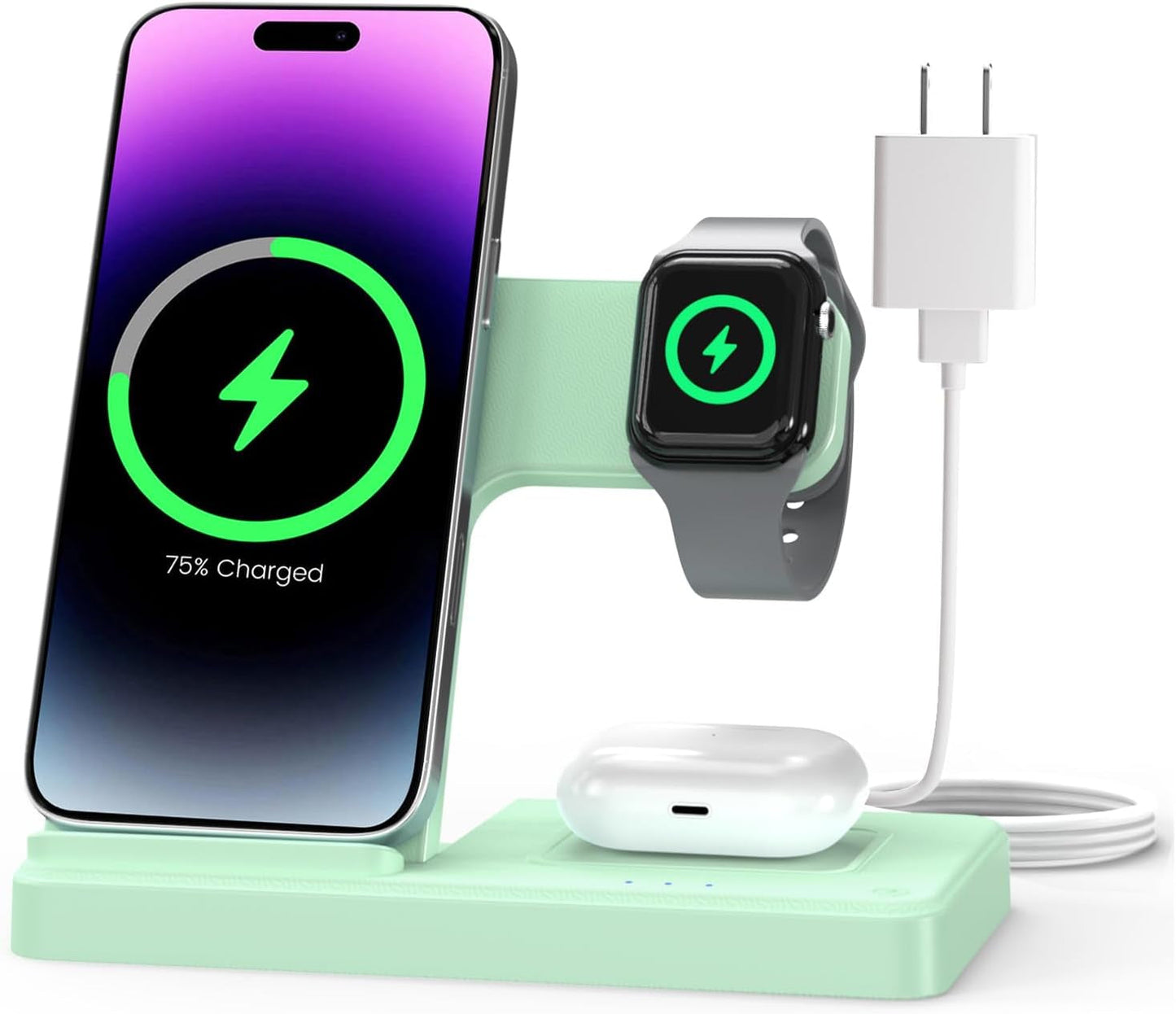 Wireless Charger Iphone Charging Station: 3 in 1 Charger Stand Multiple Devices for Apple - Iphone 17 16E 16 15 14 Pro Max 13 12 11 - Watch 11 10 9 8 7 6 5 4 3 2 SE and Ultra Series - Airpods 4 3 Pro BazaarBox