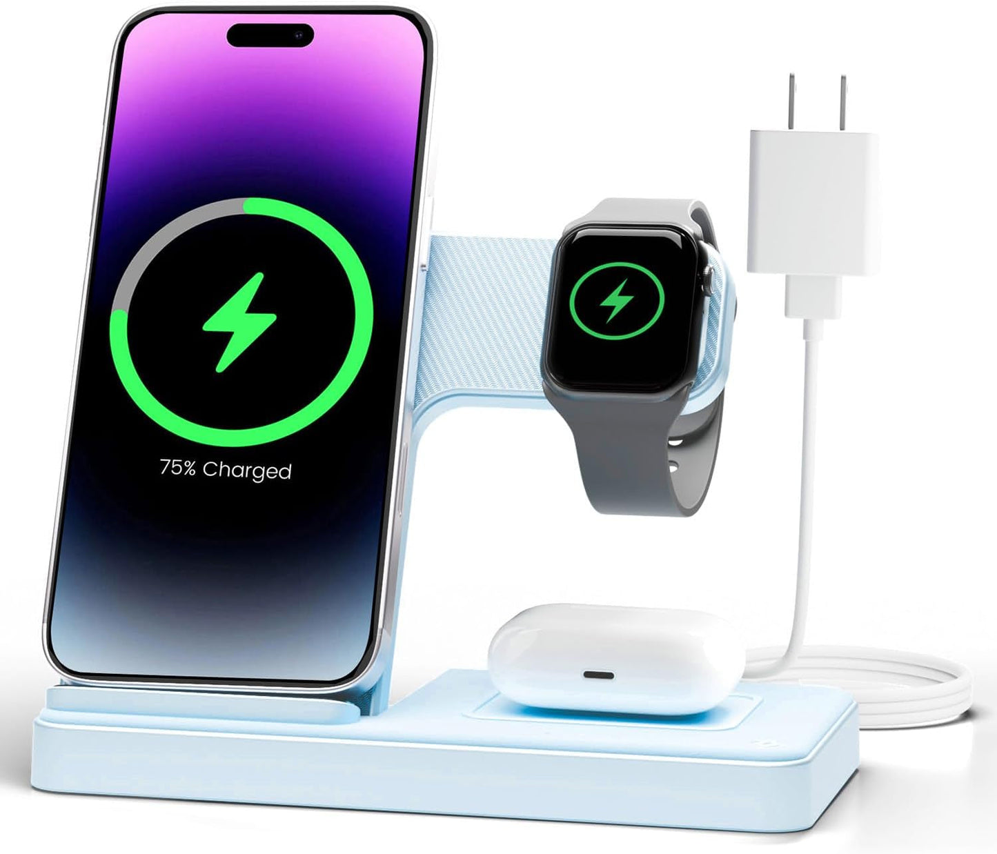 Wireless Charger Iphone Charging Station: 3 in 1 Charger Stand Multiple Devices for Apple - Iphone 17 16E 16 15 14 Pro Max 13 12 11 - Watch 11 10 9 8 7 6 5 4 3 2 SE and Ultra Series - Airpods 4 3 Pro BazaarBox