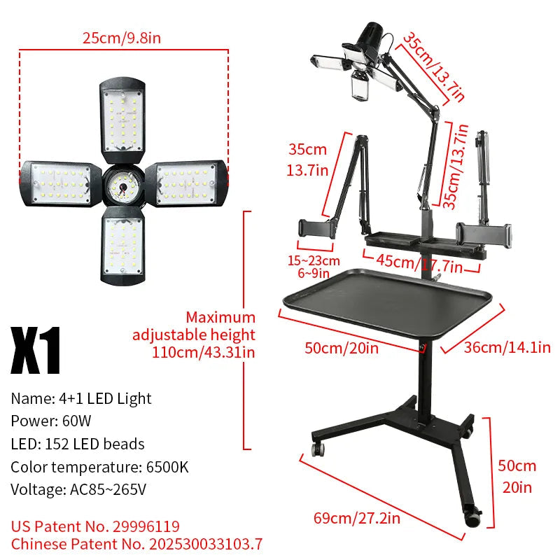 TAIDU PROMOTION MULTI-FUNCTIONAL DOUBLE HOLDER TATTOO BENCH WITH LIGHT INKSOULSUPPLY.COM