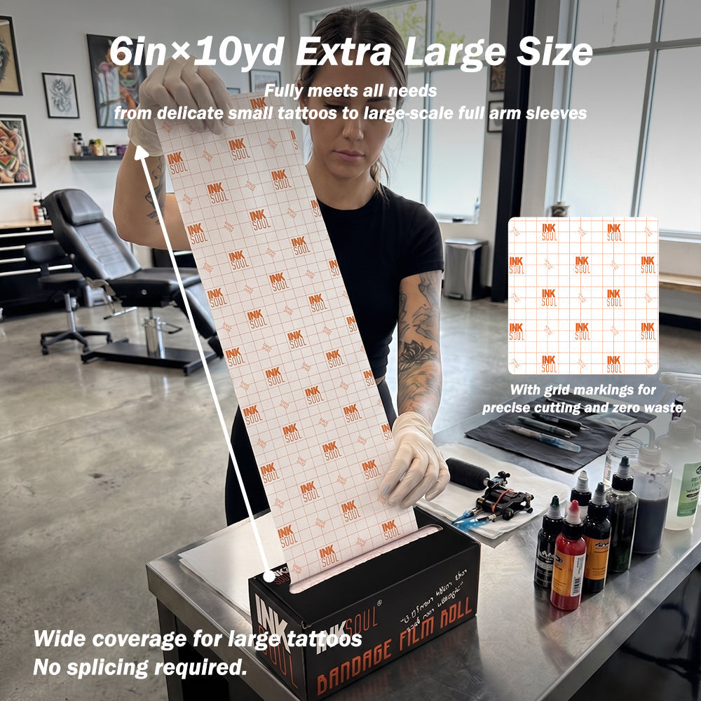 INKSOUL® Tattoo Aftercare Bandage Film 0.01mm ultrathin Roll 6in X 10yd INKSOULSUPPLY.COM