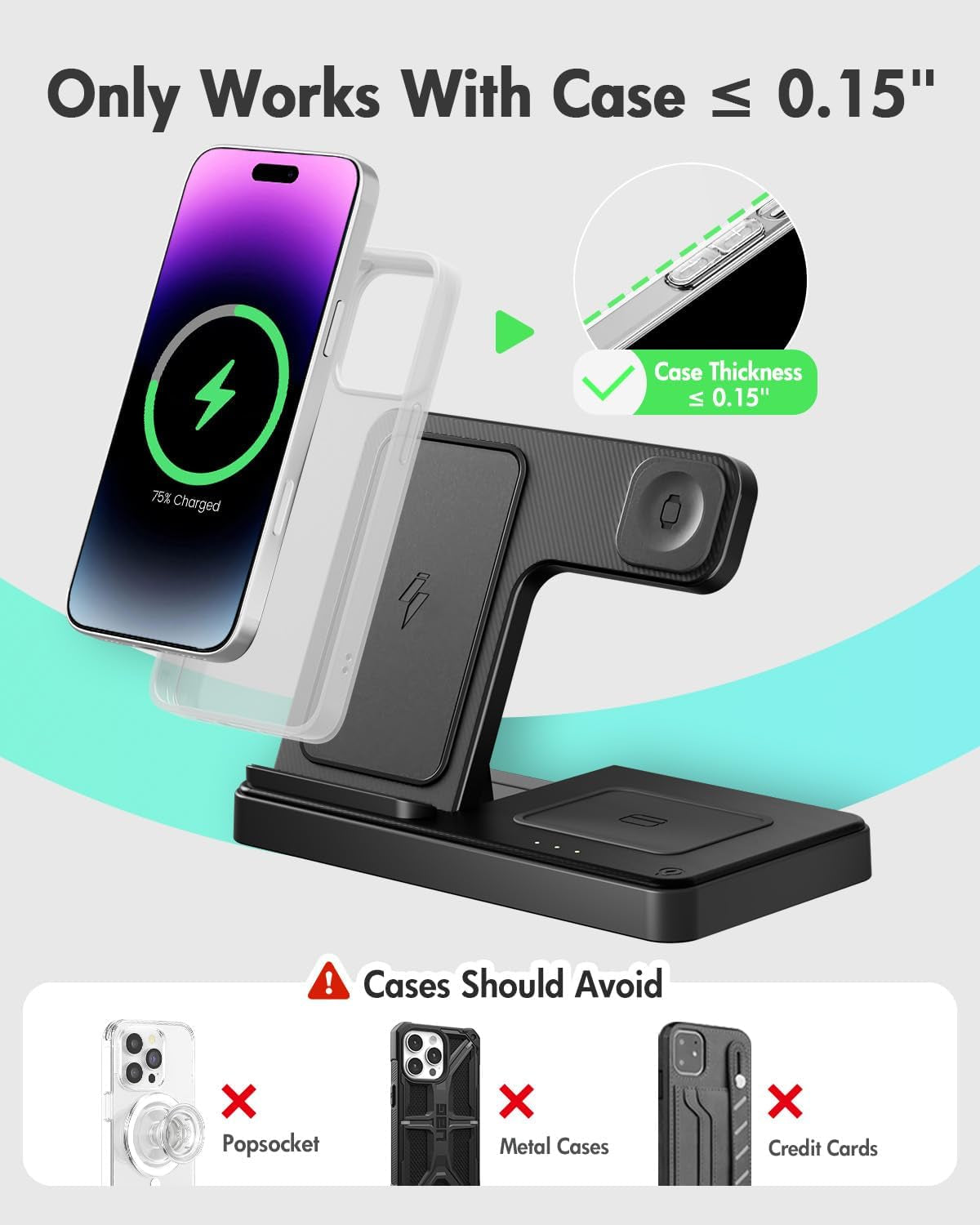 Wireless Charger Iphone Charging Station: 3 in 1 Charger Stand Multiple Devices for Apple - Iphone 17 16E 16 15 14 Pro Max 13 12 11 - Watch 11 10 9 8 7 6 5 4 3 2 SE and Ultra Series - Airpods 4 3 Pro BazaarBox