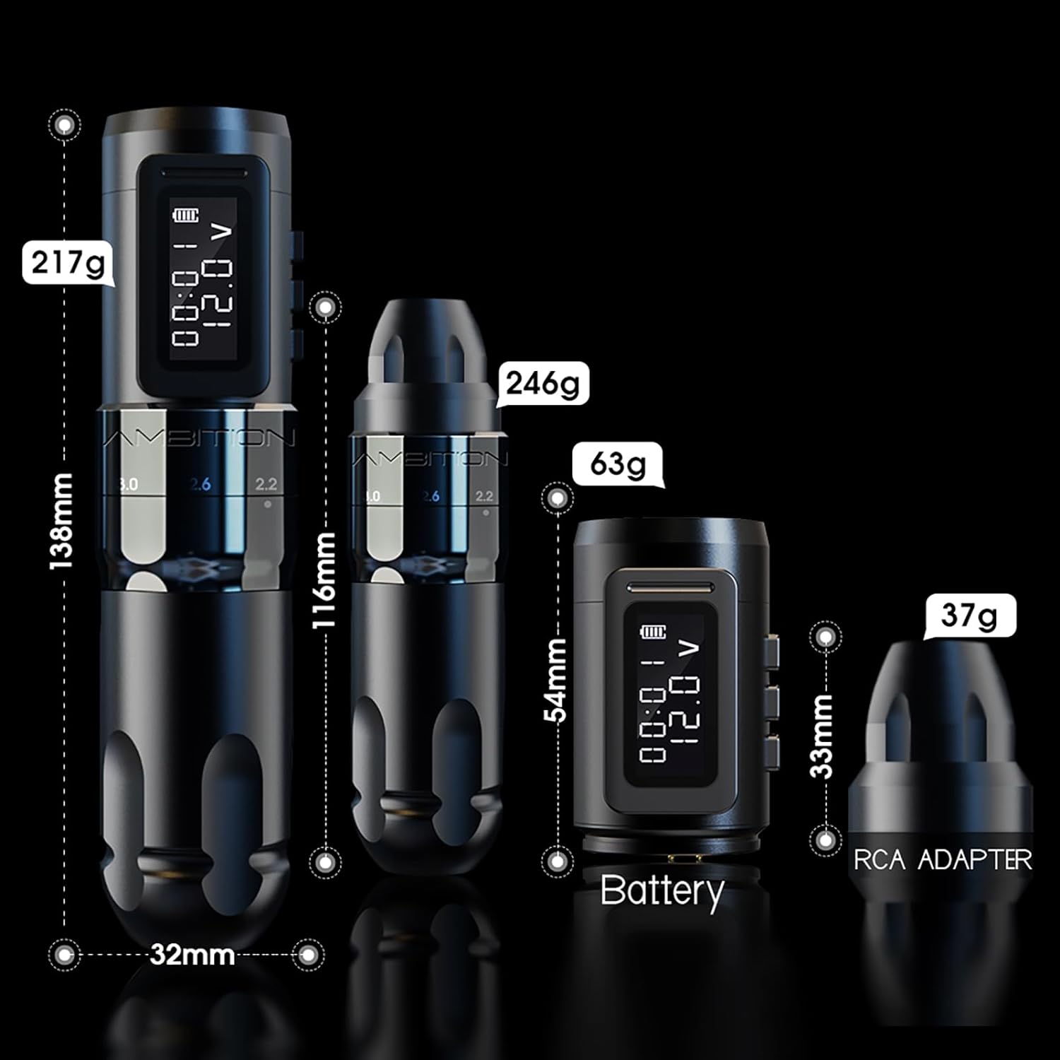 Ambition MARS-U Wireless Tattoo Machine with Adjustable Stroke INKSOULSUPPLY.COM
