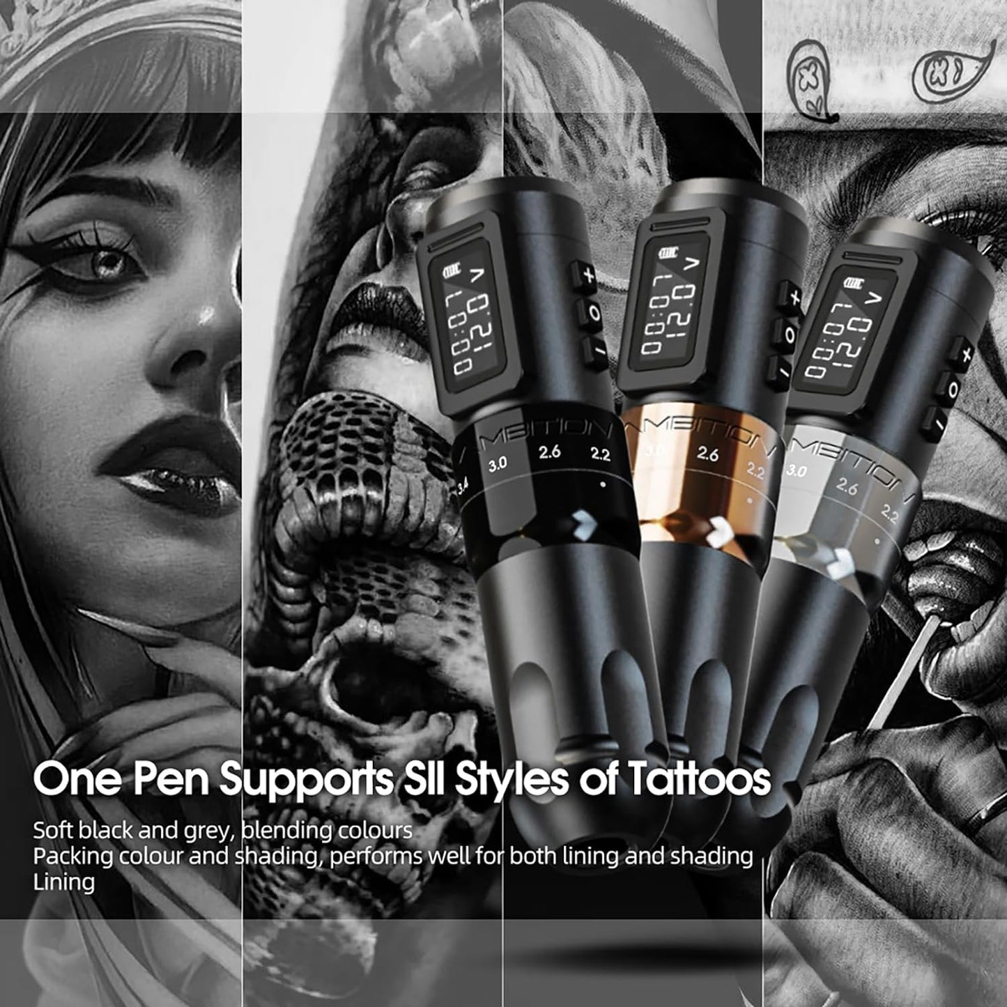 Ambition MARS-U Wireless Tattoo Machine with Adjustable Stroke INKSOULSUPPLY.COM