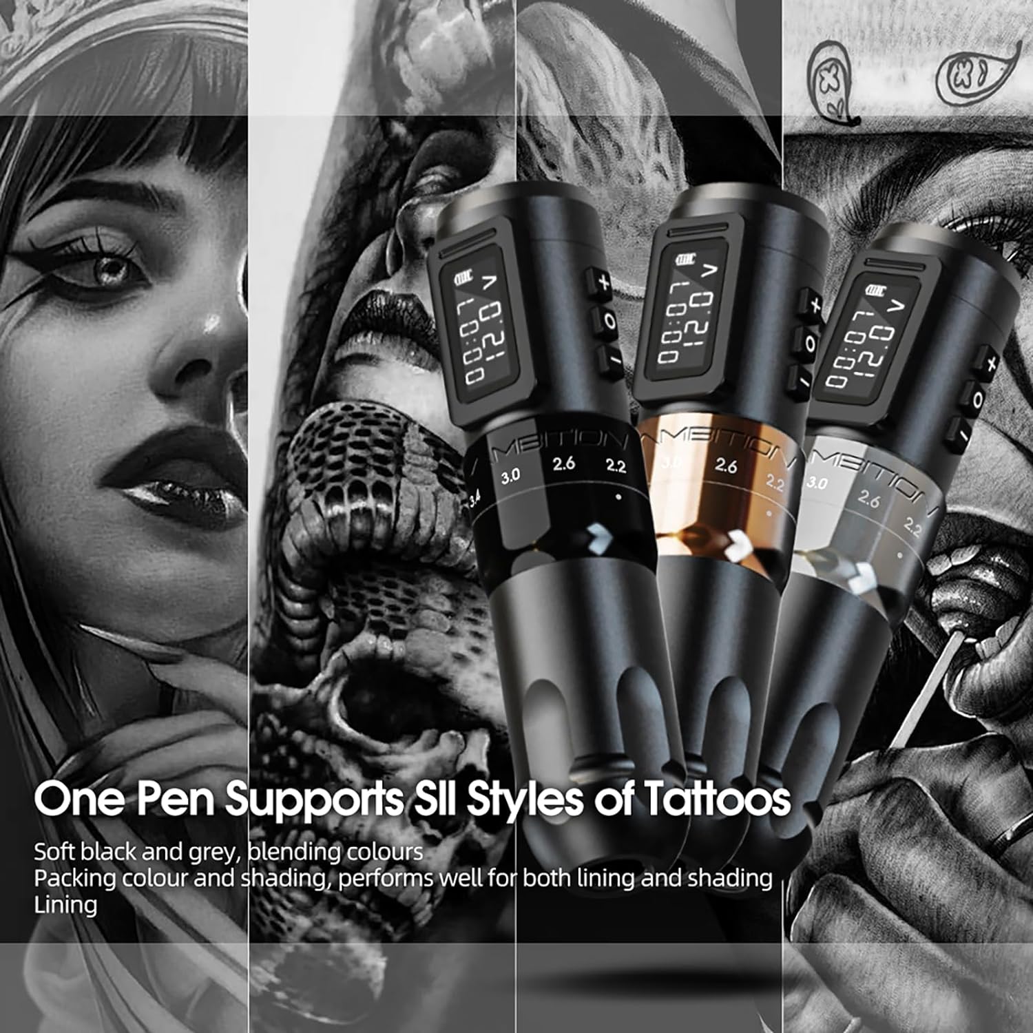 Ambition MARS-U Wireless Tattoo Machine with Adjustable Stroke INKSOULSUPPLY.COM