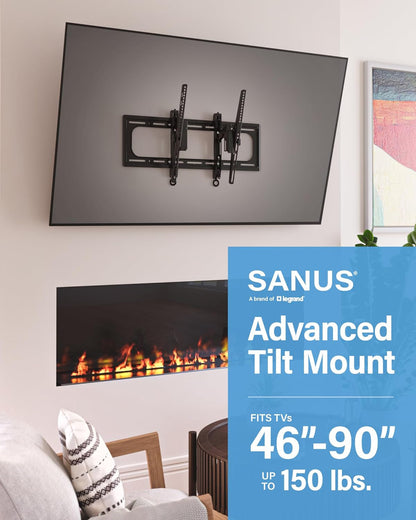 SANUS Preferred Extendable Tilt TV Wall Mount for 42 to 90 Inch Screens up to 150Lbs - 5.7” Extension Provides Max 12 Deg Tilt to Reduce Glare - Easy DIY Install W/Included Hardware - SLT4-B1 BazaarBox