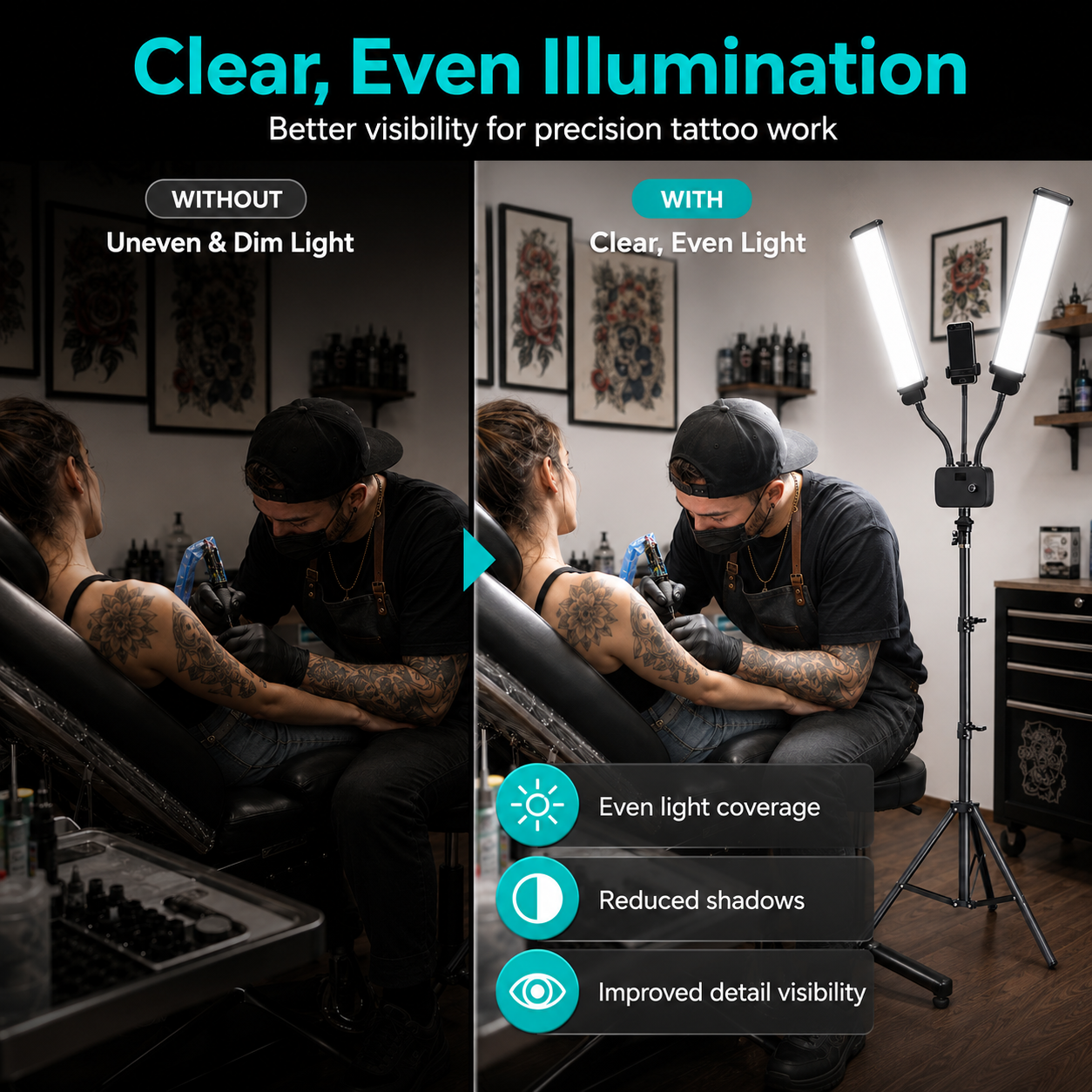 INKSOUL Flexible Double Arms LED Fill Light INKSOULSUPPLY.COM