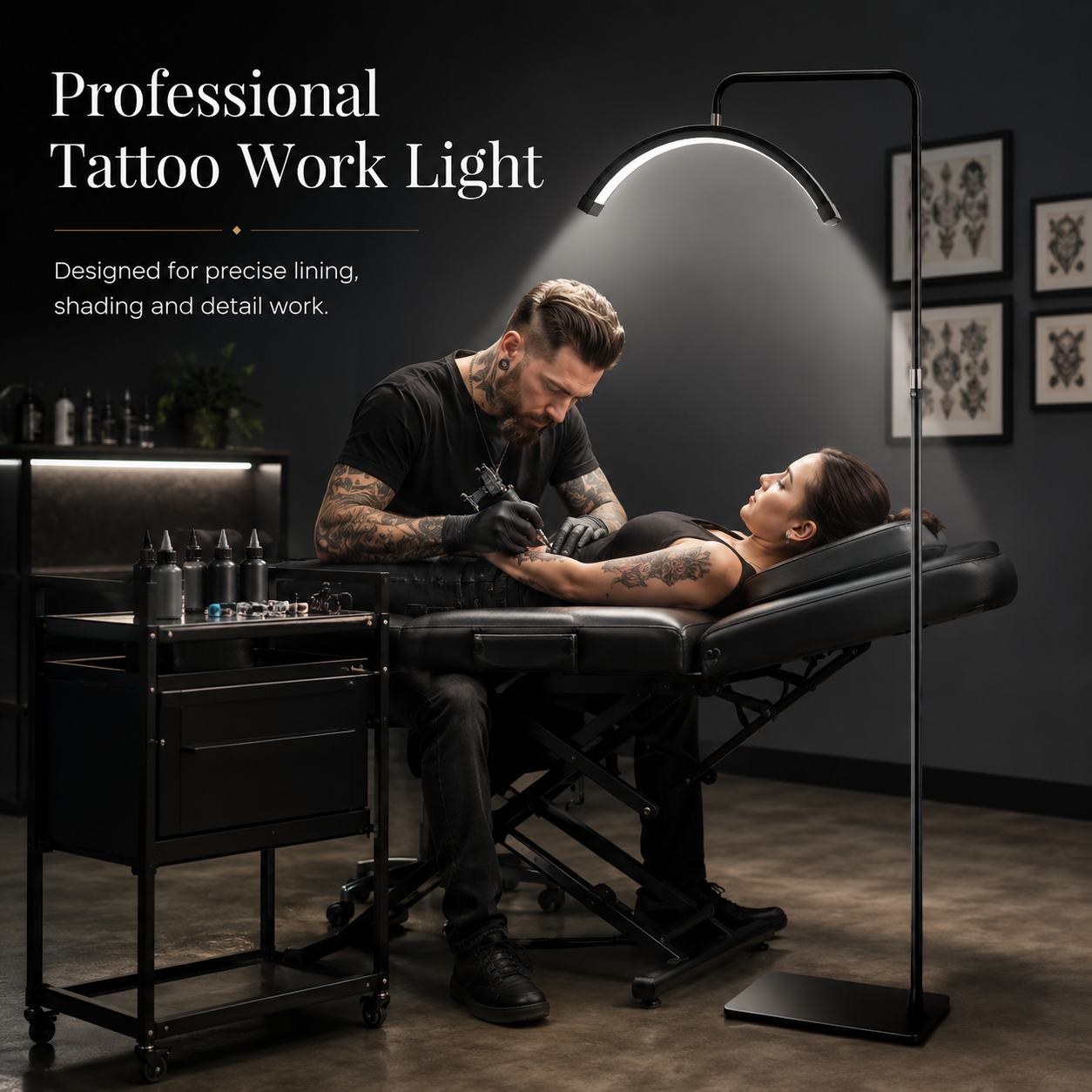 Tattoo Estheticians Pmu Eyelash LED Floor Light,  moon Lamp with phone holder INKSOULSUPPLY.COM