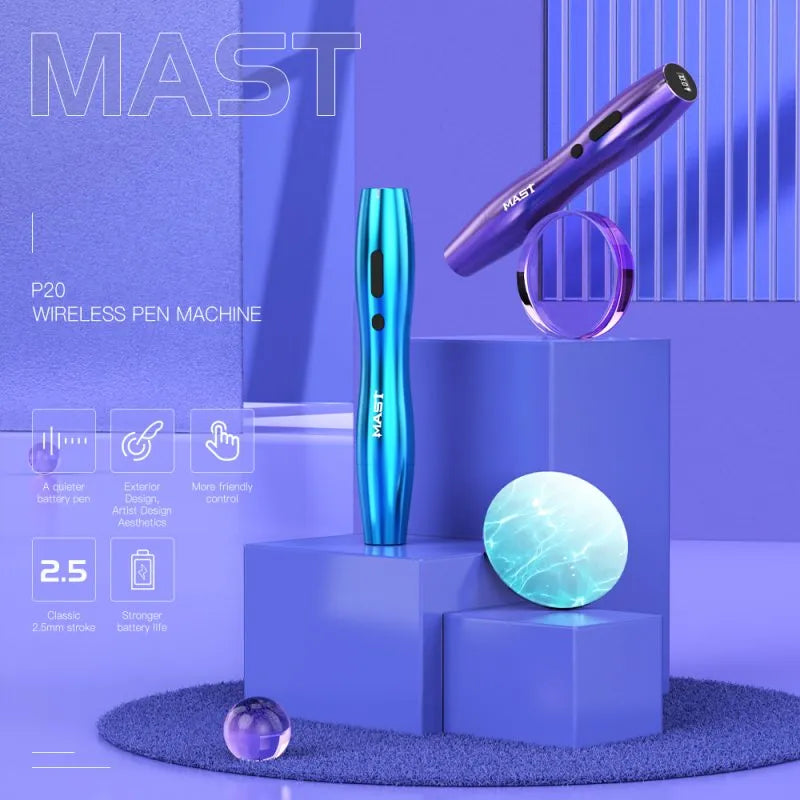 Wireless Tattoo Pen Machine With 2.5MM Stroke Permanent Makeup| Mast P20 (2 Batteries ver.) INKSOULSUPPLY.COM