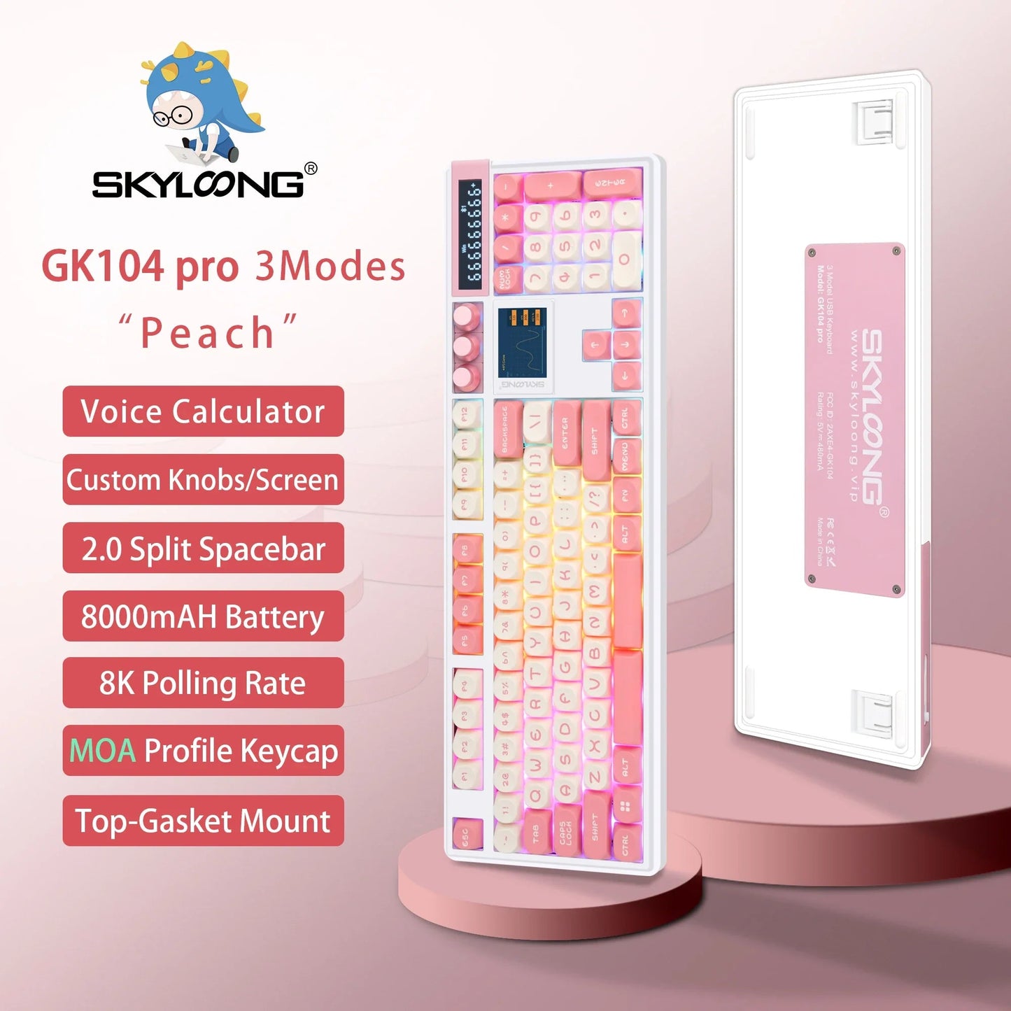 Wireless Mechanical Keyboard with 3.0 Screen 3 Knobs Hot-Swappable Silent Switch PBT keycaps Electronics Den