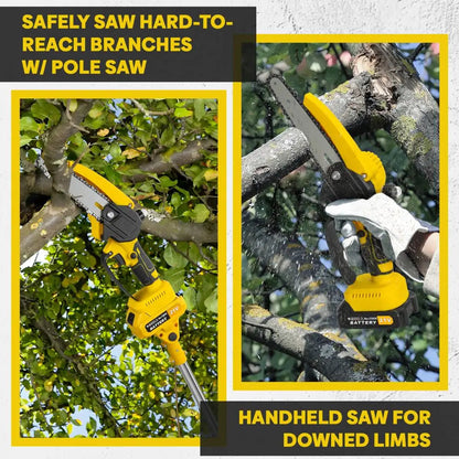 Cordless 2-in-1 Pole Saw And Mini Chainsaw 6-Inch Brushless Electric Chain Saw with 5.9 Feet Max Reach for Trimming And Cutting Russell E-Commerce
