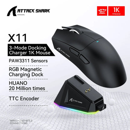Tri-Mode Connection 2.4GHz/Wired/Bluetooth PAW3311 22000DPI 400IPS RGB  PC Gaming Mouse Electronics Den