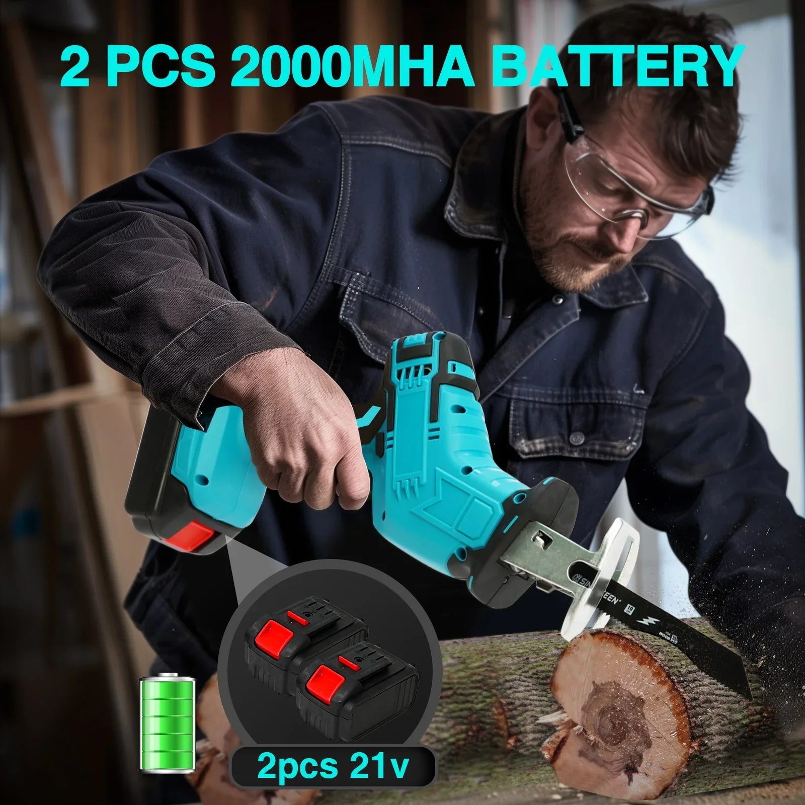 Reciprocating Saw 21V Cordless 0-4500 SPM 2 Batteries 4 Saw BladesTool Russell E-Commerce