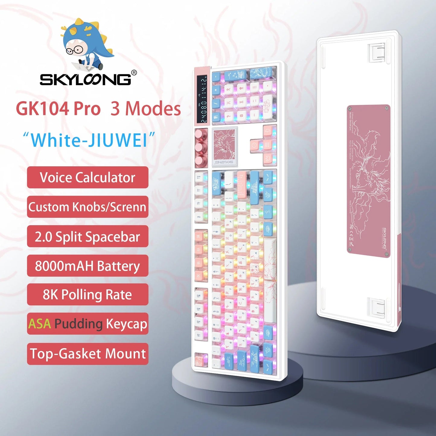 Wireless Mechanical Keyboard with 3.0 Screen 3 Knobs Hot-Swappable Silent Switch PBT keycaps Electronics Den
