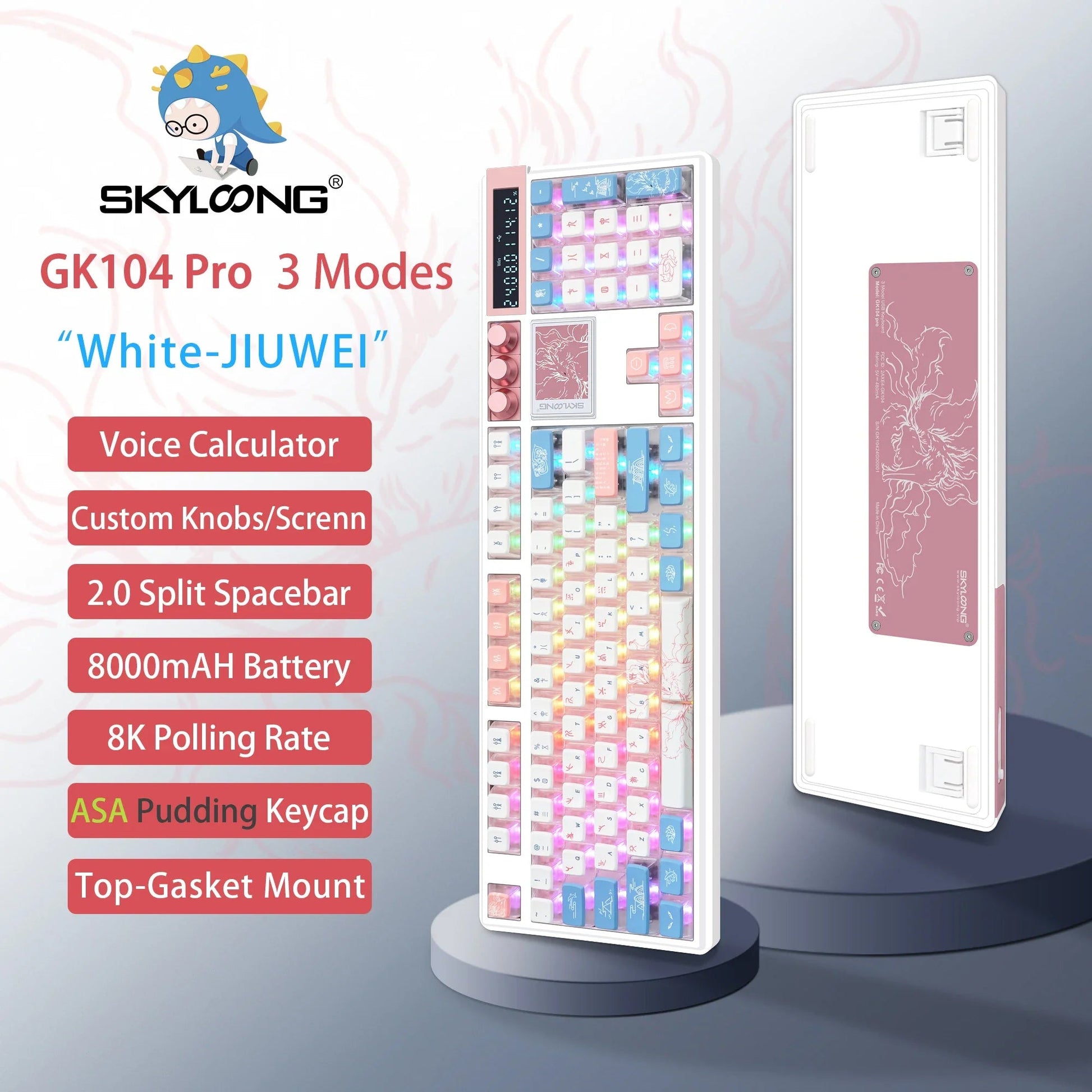 Wireless Mechanical Keyboard with 3.0 Screen 3 Knobs Hot-Swappable Silent Switch PBT keycaps Electronics Den