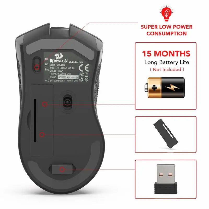 M652 Optical 2.4G Wireless Mouse with USB Receiver Electronics Den
