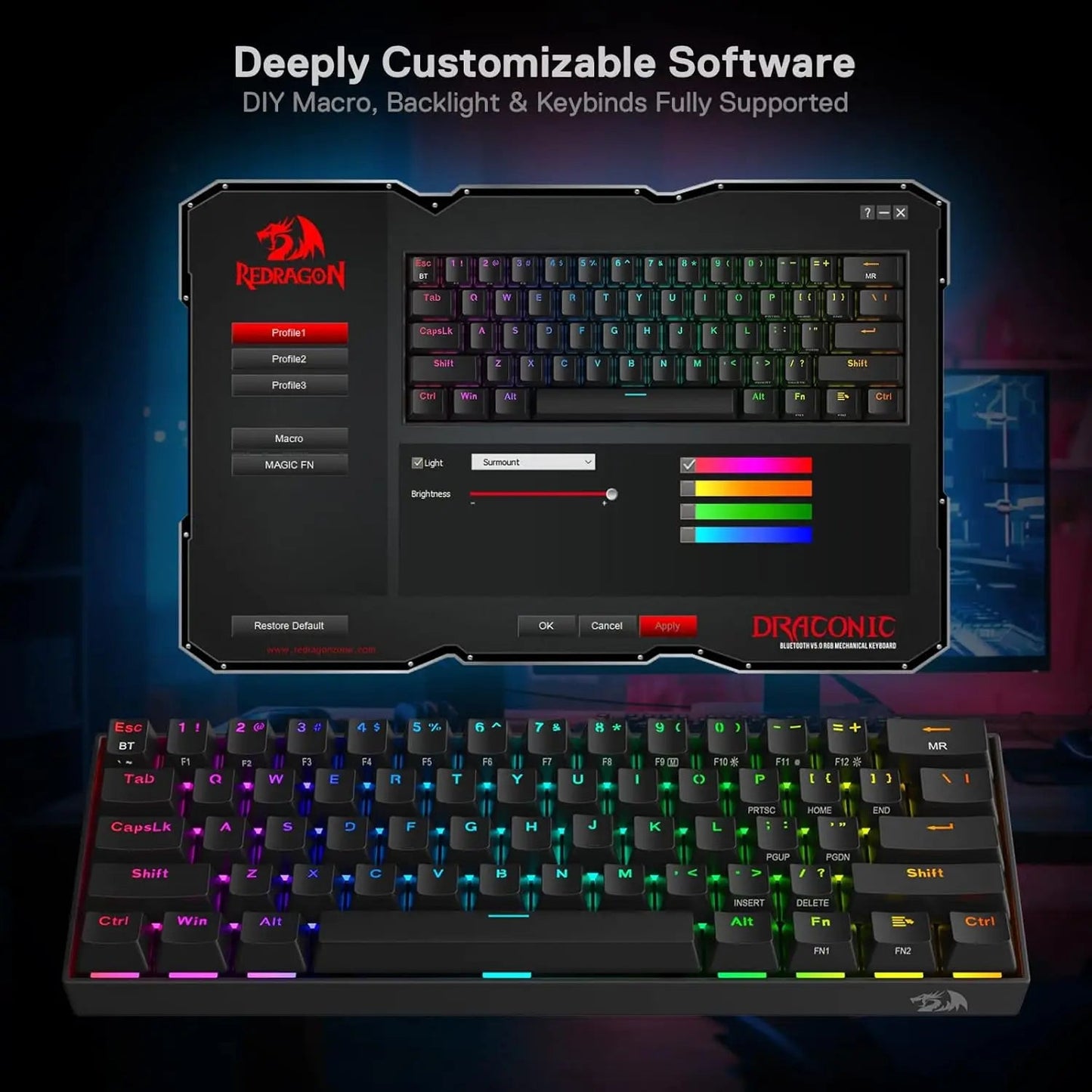 K530 Pro Draconic 60% Wireless RGB 3-Mode Mechanical Keyboard Electronics Den