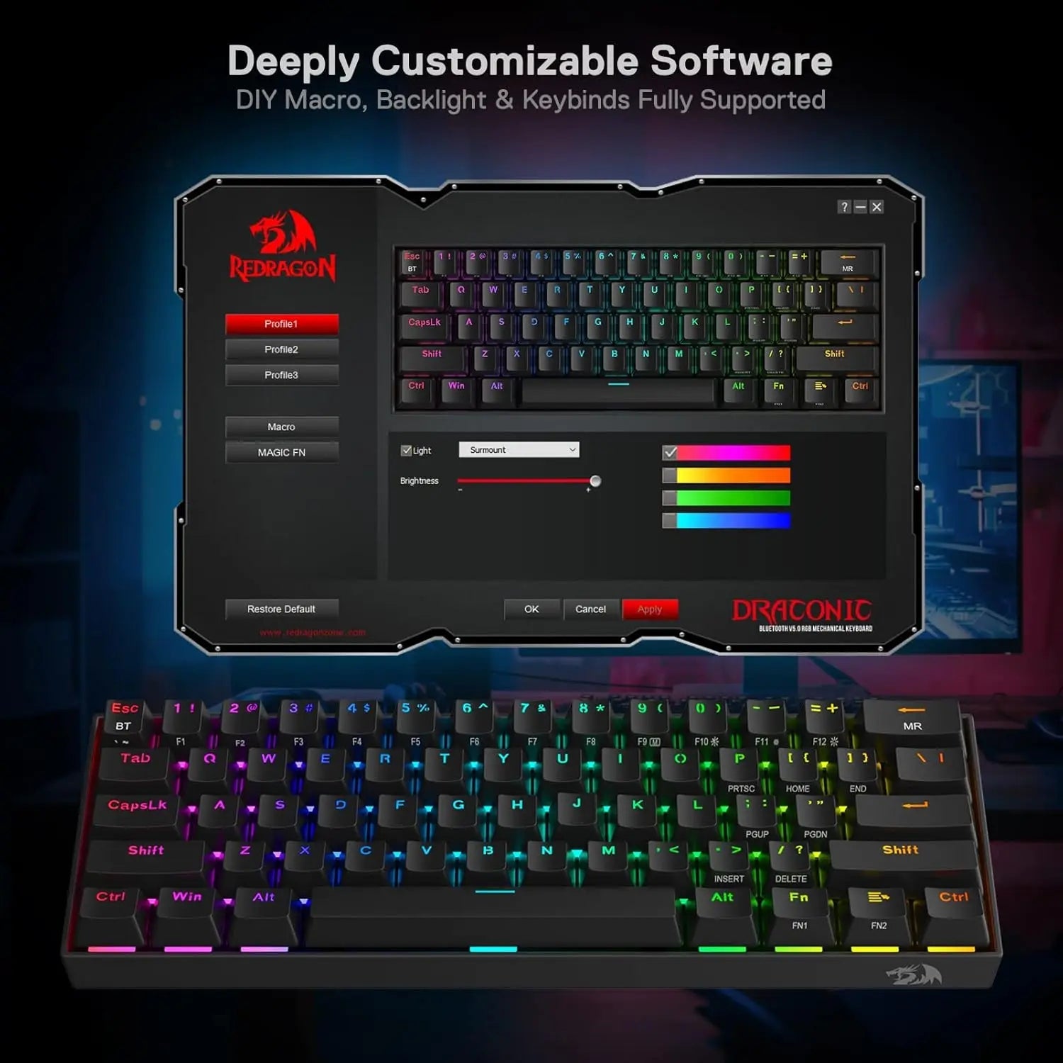 K530 Pro Draconic 60% Wireless RGB 3-Mode Mechanical Keyboard Electronics Den