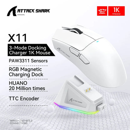 Attack Shark X11 White  Bluetooth Wireless Mouse Three Mode Electronics Den