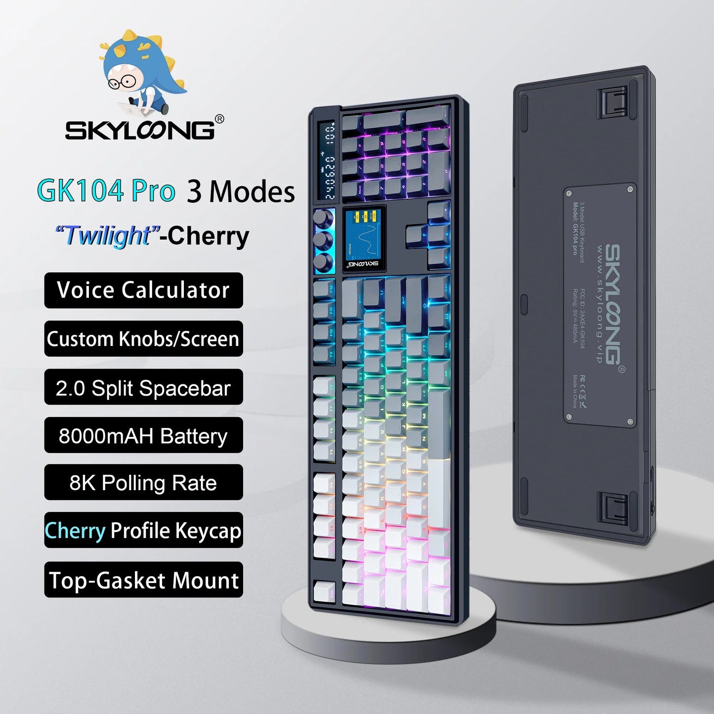 Wireless Mechanical Keyboard with 3.0 Screen 3 Knobs Hot-Swappable Silent Switch PBT keycaps Electronics Den