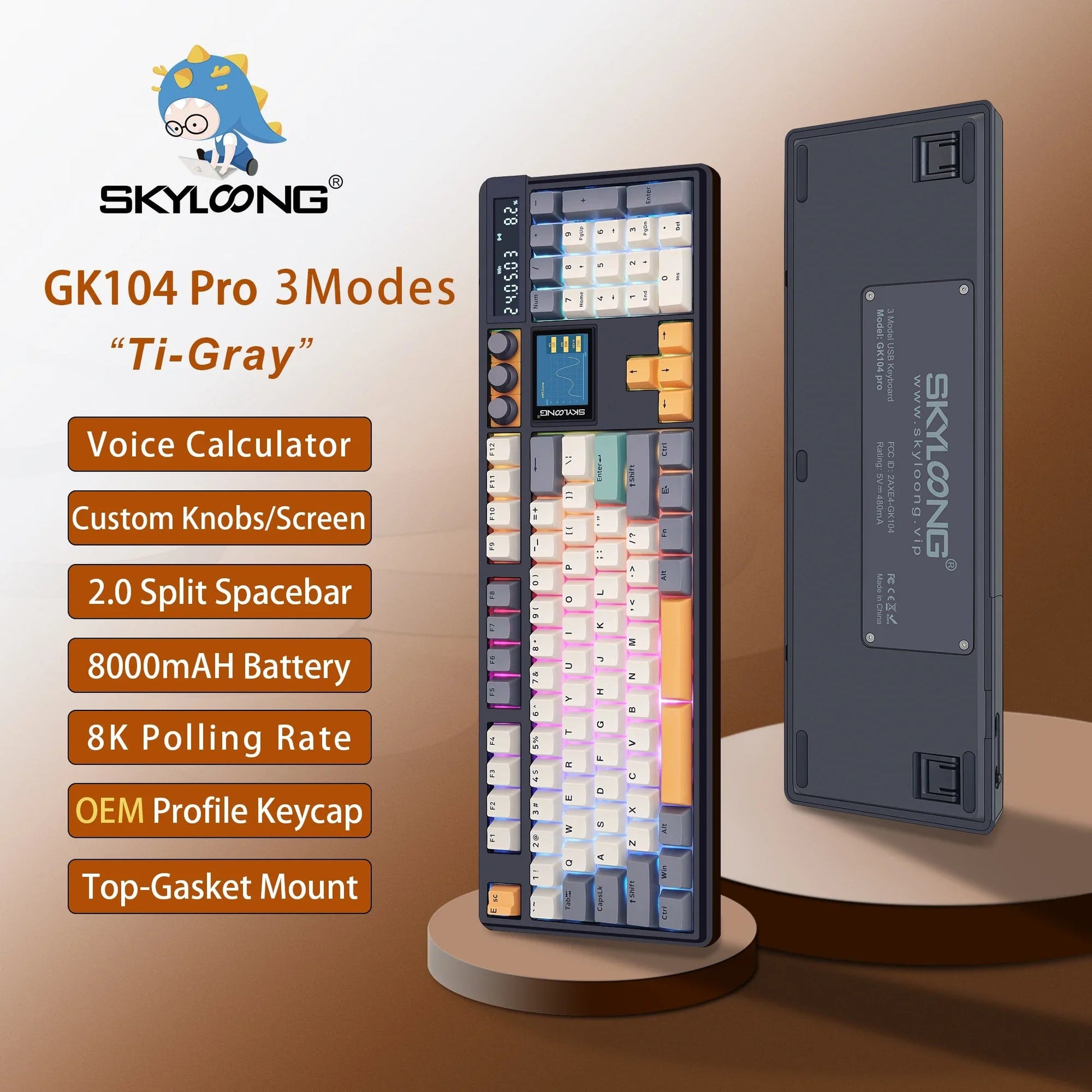 Wireless Mechanical Keyboard with 3.0 Screen 3 Knobs Hot-Swappable Silent Switch PBT keycaps Electronics Den