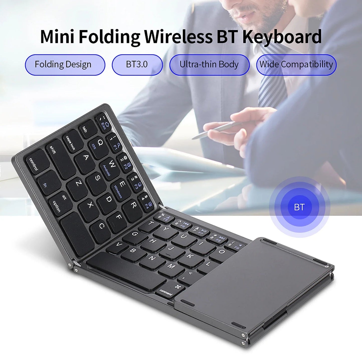 64-key Wireless BT Keyboard Rechargeable Foldable Keyboard Electronics Den
