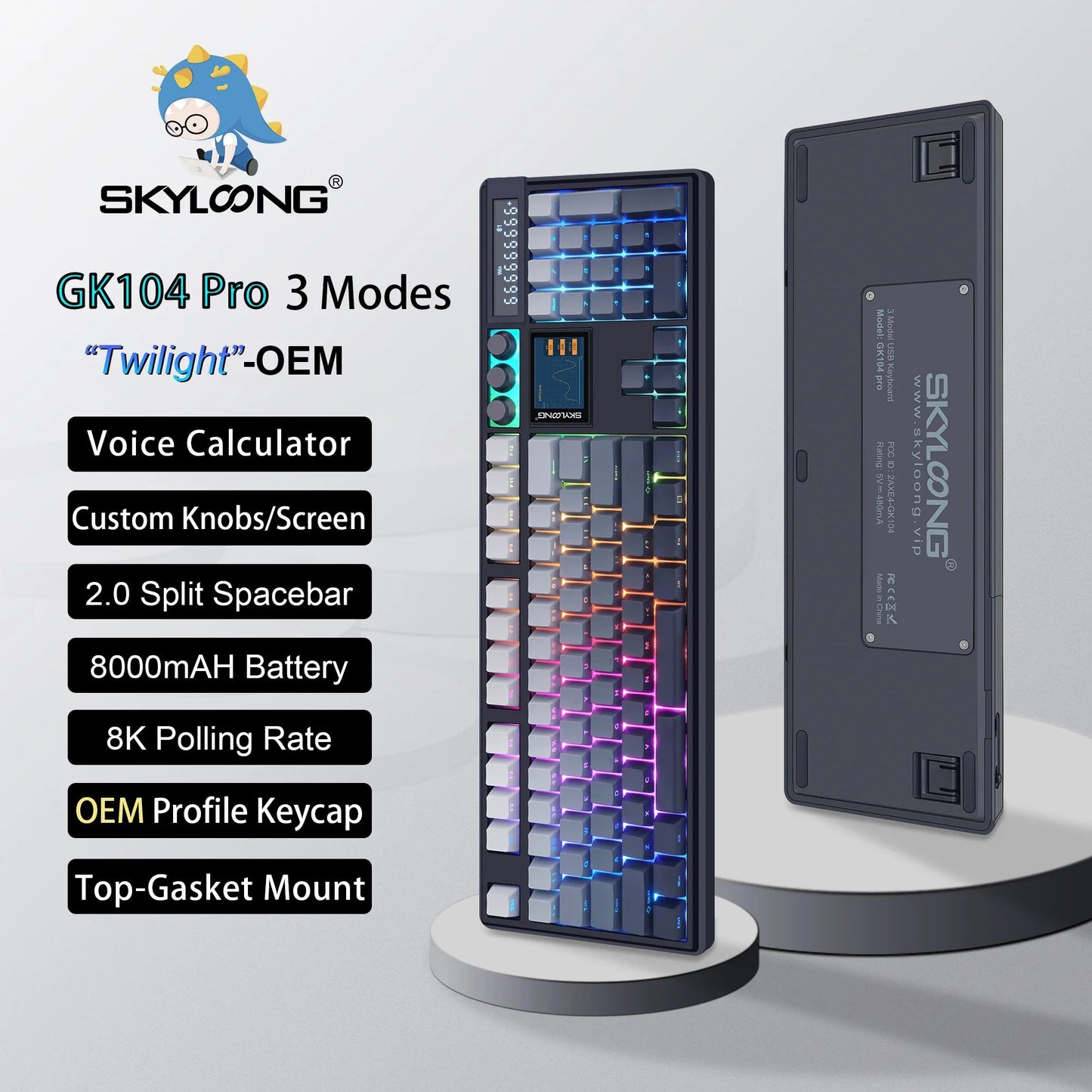Wireless Mechanical Keyboard with 3.0 Screen 3 Knobs Hot-Swappable Silent Switch PBT keycaps Electronics Den