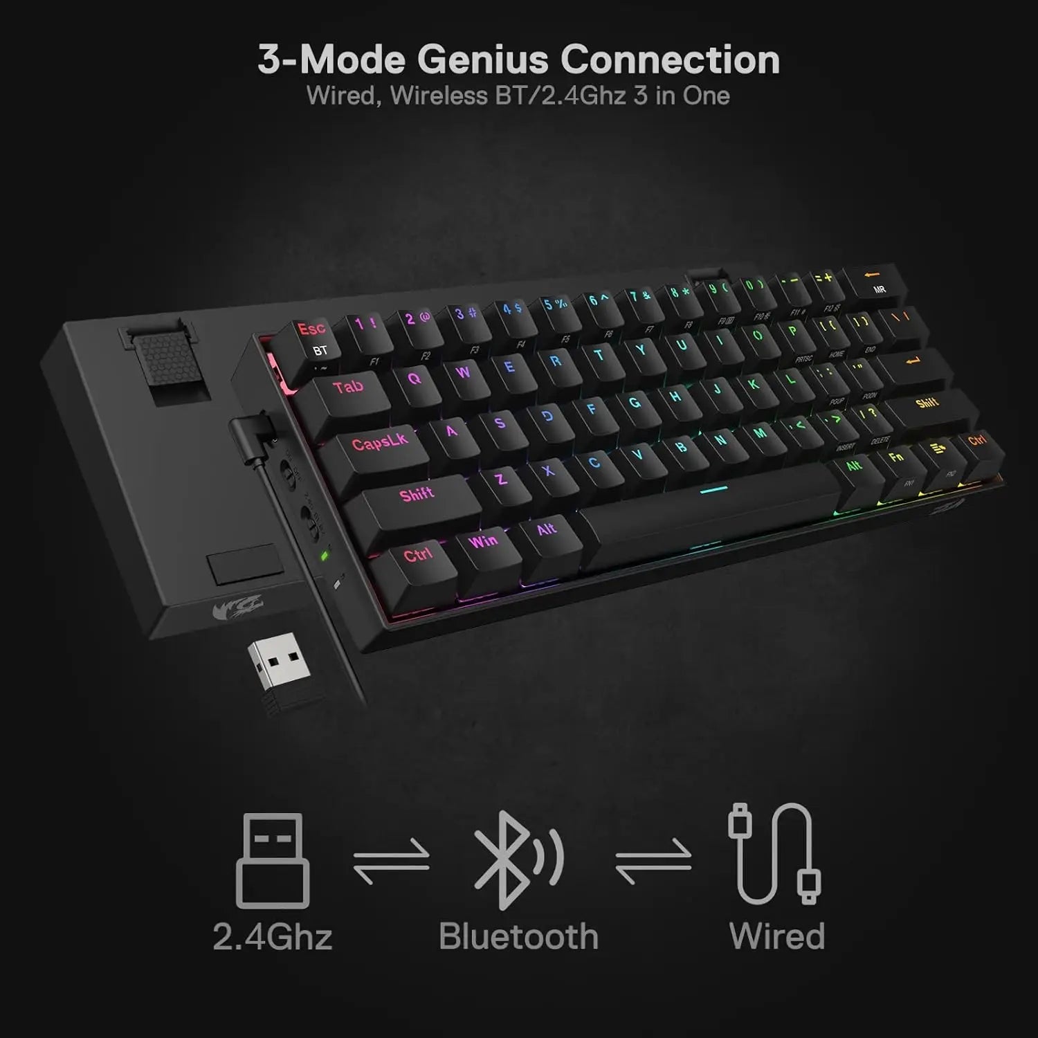 K530 Pro Draconic 60% Wireless RGB 3-Mode Mechanical Keyboard Electronics Den