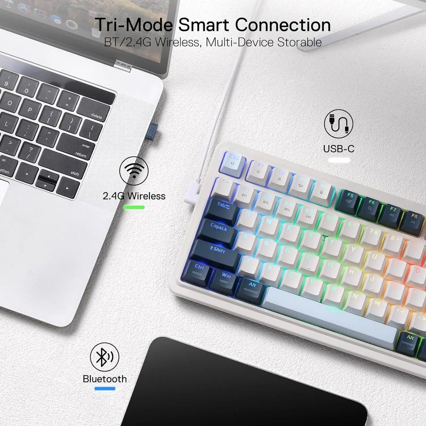 98 Keys 3-Mode Wireless Gasket RGB Gaming Mechanical Keyboard Electronics Den