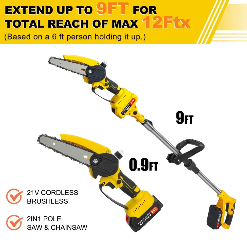 Cordless 2-in-1 Pole Saw And Mini Chainsaw 6-Inch Brushless Electric Chain Saw with 5.9 Feet Max Reach for Trimming And Cutting Russell E-Commerce