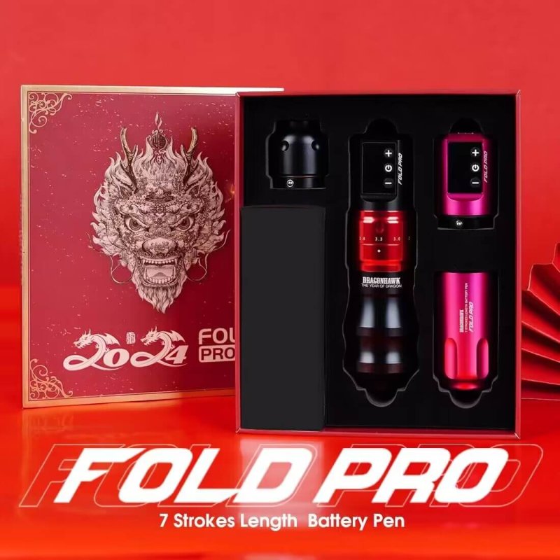 Tattoo Kit | Dragonhawk Fold Pro Year of Dragon Edition Rotary Tattoo Machine Pen Wireless Professional Bundle INKSOULSUPPLY.COM