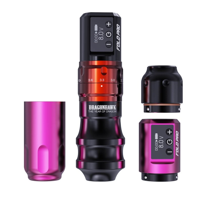 Tattoo Kit | Dragonhawk Fold Pro Year of Dragon Edition Rotary Tattoo Machine Pen Wireless Professional Bundle INKSOULSUPPLY.COM