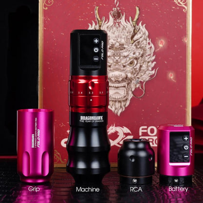 Tattoo Kit | Dragonhawk Fold Pro Year of Dragon Edition Rotary Tattoo Machine Pen Wireless Professional Bundle INKSOULSUPPLY.COM