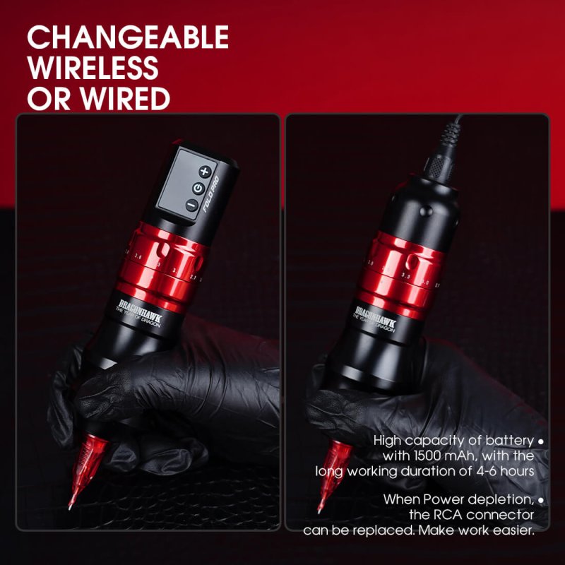 Tattoo Kit | Dragonhawk Fold Pro Year of Dragon Edition Rotary Tattoo Machine Pen Wireless Professional Bundle INKSOULSUPPLY.COM