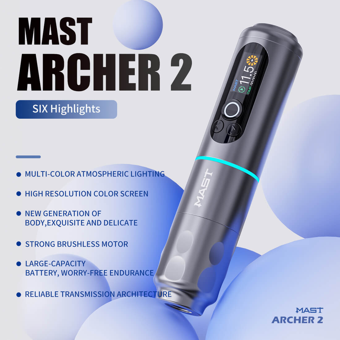 Dragonhawk Wireless Tattoo Pen Machine with 3.5MM Stroke Brushless Motor Color Screen | Mast Archer 2 INKSOULSUPPLY.COM