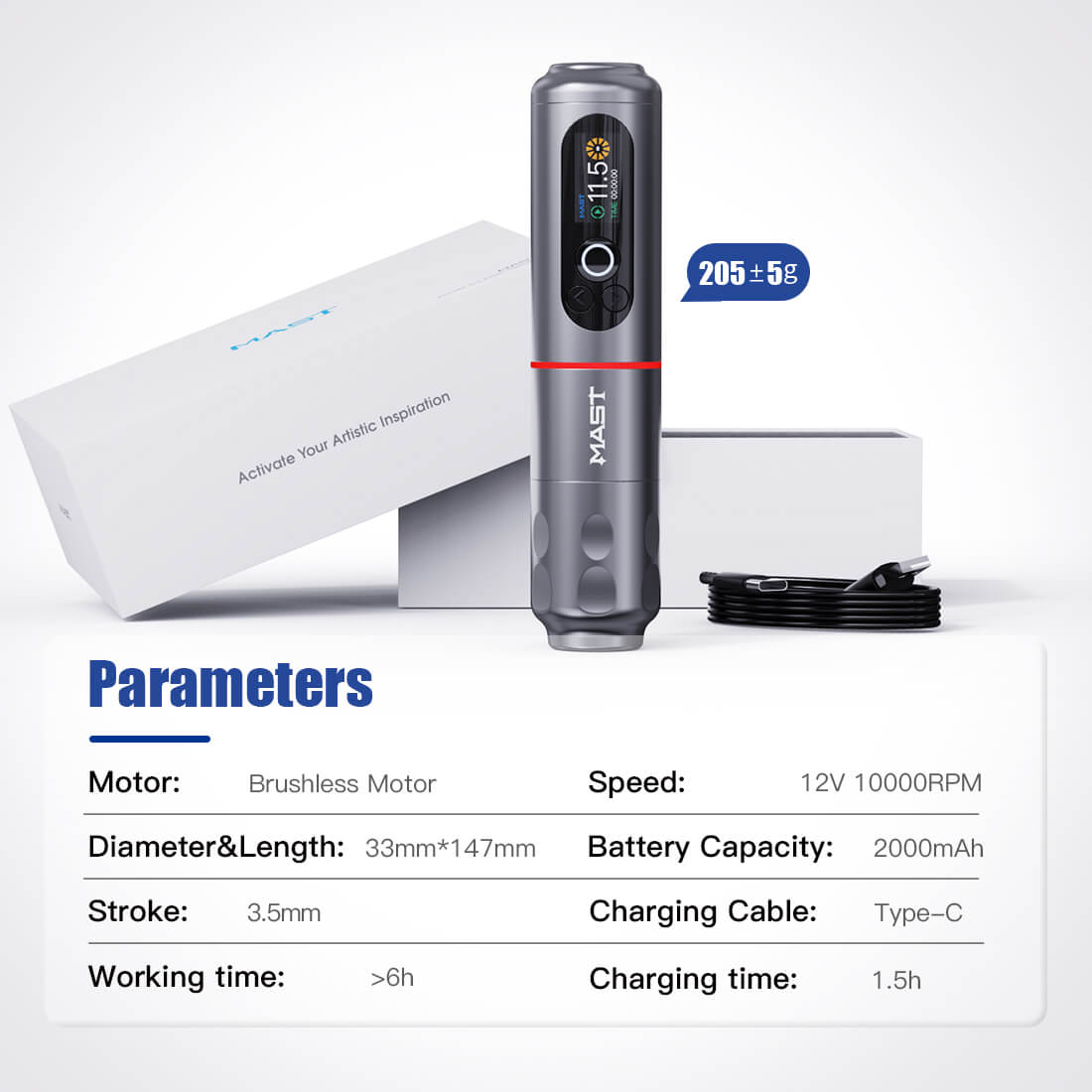 Dragonhawk Wireless Tattoo Pen Machine with 3.5MM Stroke Brushless Motor Color Screen | Mast Archer 2 INKSOULSUPPLY.COM