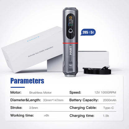 Dragonhawk Wireless Tattoo Pen Machine with 3.5MM Stroke Brushless Motor Color Screen | Mast Archer 2 INKSOULSUPPLY.COM